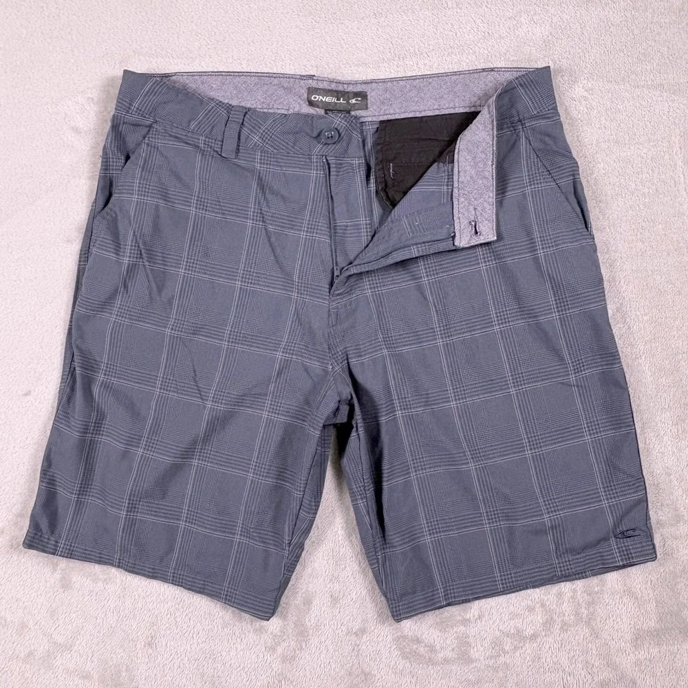 O'Neill Mens Hybrid Walk Shorts Navy Blue Plaid Size 36 Surf Skater Coastal